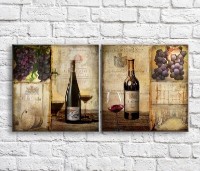 Картина ArtPoster A bottle of wine barrels and grapes in vintage style (3478717)