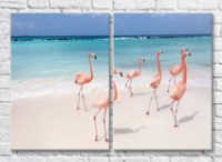 Картина ArtPoster A flock of flamingos walking along a tropical beach (3451164)