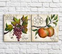 Картина ArtPoster Apples and grapes oil on the background of the text (3478772)