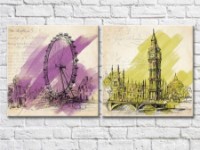 Pictură ArtPoster Architectural sketch watercolor Big Ben The London Eye (2495230)