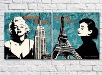 Картина ArtPoster Audrey Hepburn and Marilyn Monroe against the backdrop of the Eiffel Tower and Empire Stat (3460050)