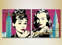 Картина ArtPoster Audrey Hepburn and Marilyn Monroe stylization on a raspberry background (3460041)