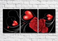 Картина Magic Color Red rose and hearts on a Black background (3565224)