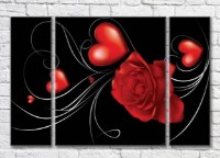 Картина Magic Color Red rose and hearts on a Black background 1 (3565175)