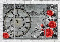 Картина Magic Color Red roses on vintage background with clock (3565159)