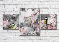Картина Magic Color Sakura branches and tits on vintage background (3565234)