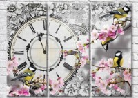 Картина Magic Color Tits on branches and a clock on a vintage background (3565127)