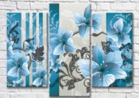 Картина Magic Color Blue flowers on a Gray branch of patterns (3565199)