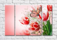 Картина Magic Color Bouquet of colorful Red tulips and butterflies (500127)