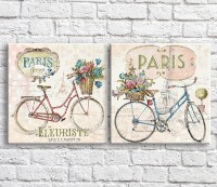 Картина ArtPoster Bicycles and flowers on a Pink background, Paris, diptych (3467704)