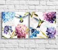Картина ArtPoster Bird colibri and colorful flowers on a White background (3467758)