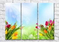 Картина Magic Color Bouquets of multicolored tulips on a Sunny background of a Green meadow (500168)