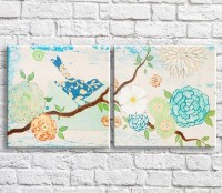 Картина ArtPoster Bird on branches and multicolored flowers in oil painting (3467760)