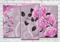 Картина Magic Color Branches of Pink roses on a Lilac background (3565192)