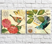 Картина ArtPoster Birds and colorful flowers on the background of the text (3467765)