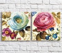 Картина ArtPoster Blue and Pink peony in oil on a Beige background, diptych (3467720)