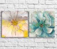 Pictură ArtPoster Blue and Yellow chrysanthemum on a White background, diptych (3467733)