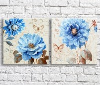 Картина ArtPoster Blue flowers and butterflies in oil on a Beige background, vintage, diptych (3467711)