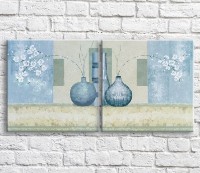 Картина ArtPoster Blue vases and flowers, abstraction, diptych (3467708)