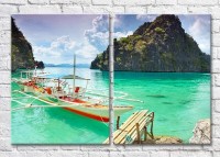 Картина ArtPoster Boat at the pier with mountains in the background (3453759)