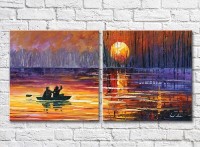 Картина ArtPoster Boat on the river at sunset background (3453835)