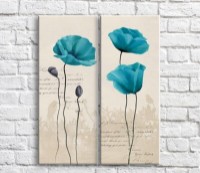 Картина Magic Color Dark/Blue poppies on a Beige background with text, diptych (3467636)