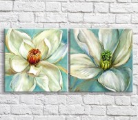 Картина ArtPoster Buds of White flowers in oil on a Blue background, diptych (3467701)