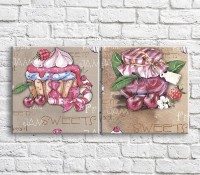 Pictură ArtPoster Cake and fruit jam on text background (3478759)