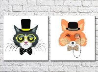Pictură ArtPoster Cat in a bow tie and a fox in a top hat (3447723)
