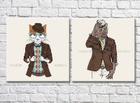 Pictură ArtPoster Cat in a fashionable jacket and a monkey in a hat (3447713)