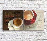 Pictură ArtPoster Coffee and cappuccino on White and Brown background (3478736)