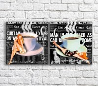 Картина ArtPoster Cup of coffee and girl on the background of the text (3478774)