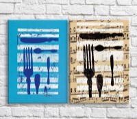 Pictură ArtPoster Cutlery on the background of musical notes (3478796)