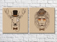 Pictură ArtPoster Deer with eyeglasses and lion in hat (3447729)