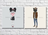 Pictură ArtPoster Dog in heels and a cat in sneakers (3447731)