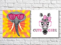 Pictură ArtPoster Elephant and zebra in Pink glasses (3447726)