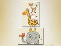 Pictură ArtPoster Elephant/giraffe/cow and cat (2225885)