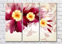 Pictură Magic Color Burgundy and yellow graphic flowers on a beige patterned background (500104)