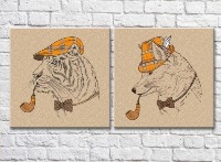 Pictură ArtPoster Fox and tiger with pipes smoking (3447717)