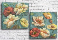 Картина Magic Color Diptych Poppies White and red on a Turquoise background (3428033)
