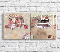Картина ArtPoster Fruit jam and cake on a background of text and patterns (3478762)