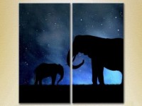Pictură ArtPoster Diptych Elephants against the background of the starry sky (2602983)