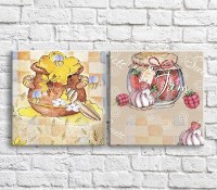 Pictură ArtPoster Honey and fruit jam on a background of leaves and patterns (3478751)