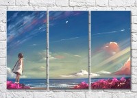 Pictură Magic Color Girl in a White dress looking at the sea (3469178)