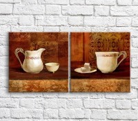 Pictură ArtPoster Kettle and tea with sugar on an Orange background (3478763)