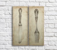 Pictură ArtPoster Knife and fork on Beige background (3478773)