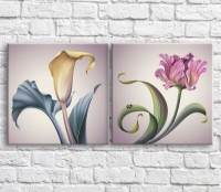 Картина ArtPoster Ladybug and Yellow calla lilies on a Purple background, diptych (3467689)