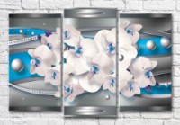 Картина Magic Color Orchids and spheres on a Gray background with Blue stripes (3565203)