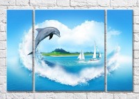 Pictură Magic Color Sailboats and dolphin at sea (3469228)
