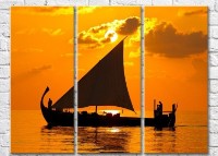 Pictură Magic Color Silhouette of a boat against a Yellow sunset (3469194)